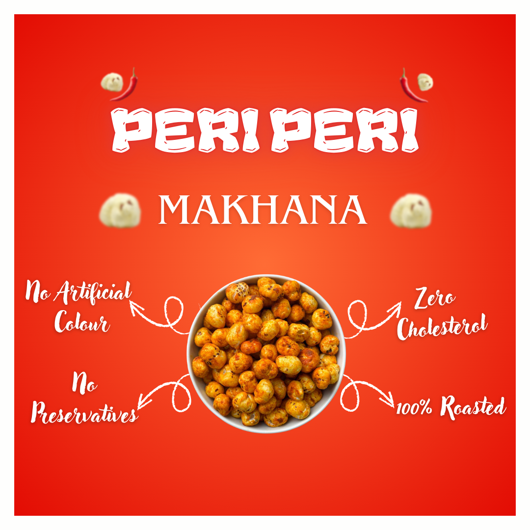 Peri Peri Makhana - Zero Cholesterol & Low Calorie Healthy Snack (80g)Zero Cholesterol & No Preservatives (80g)