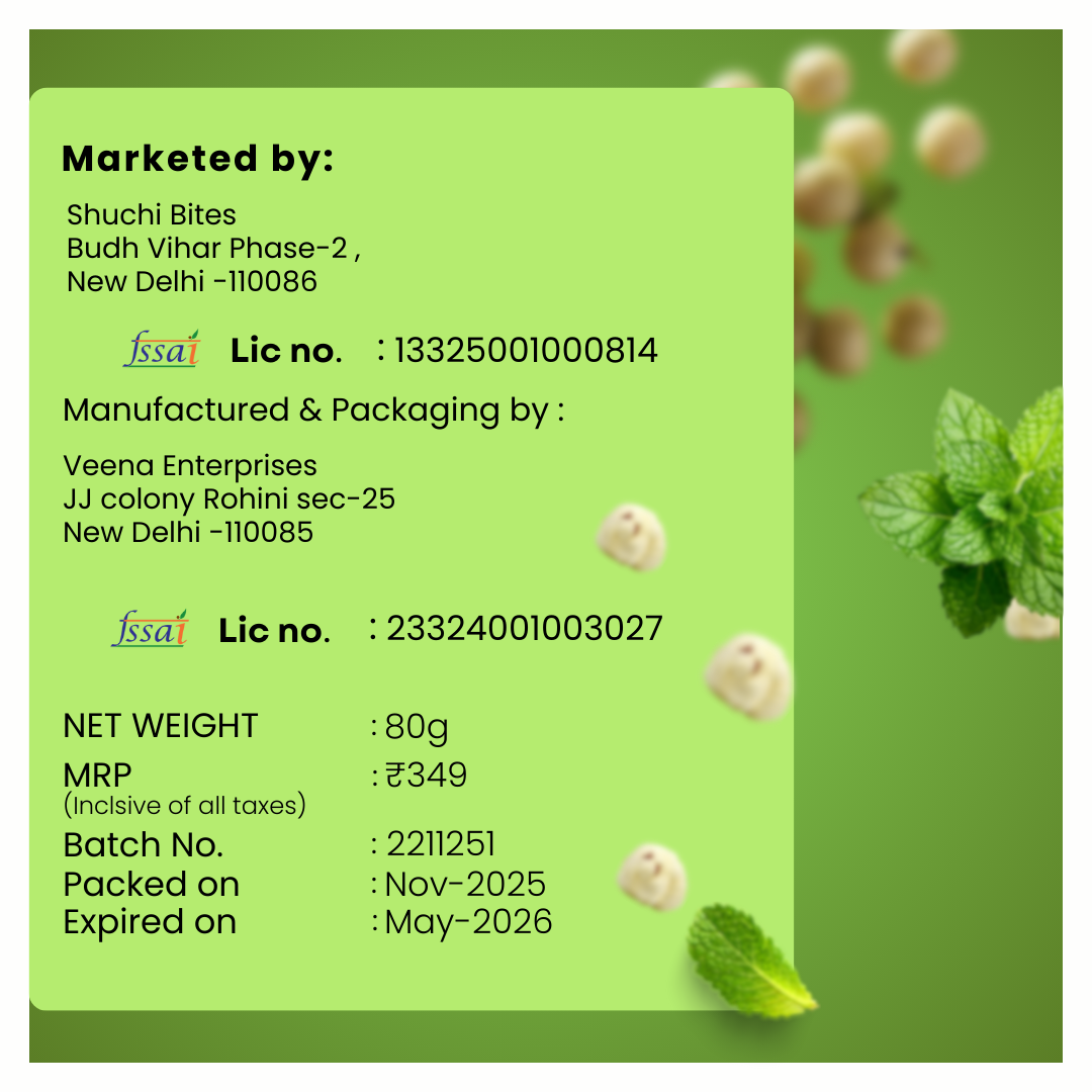 Mint Makhana - Zero Cholesterol & Low Calorie Snack - No Preservatives - 80g